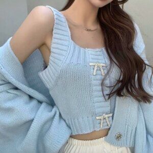 Pastel Blue Cardigan Set With Matching Bow Pins 🎀 Size S